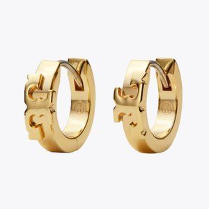 Tory Burch Serif-T Small Huggie Hoop Earring in Tory Gold
